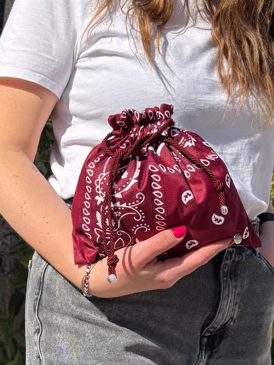 Mini Bag Bandana Bordeaux con Tracolla in Cordoncino