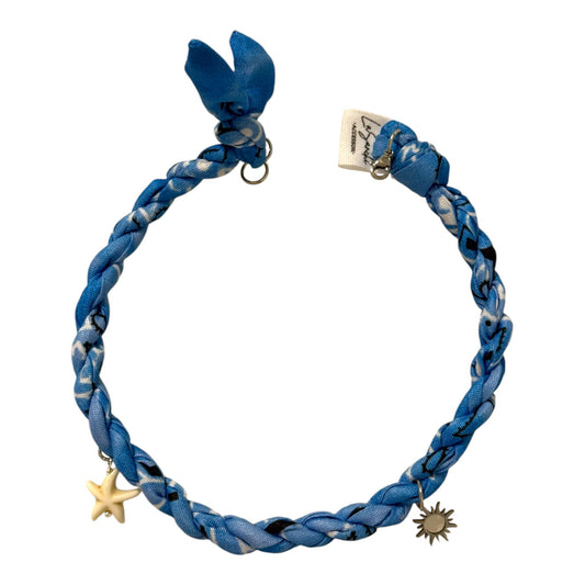 Cavigliera donna in tessuto bandana intrecciato con charms mare, anklet handmade boho estiva regolabile