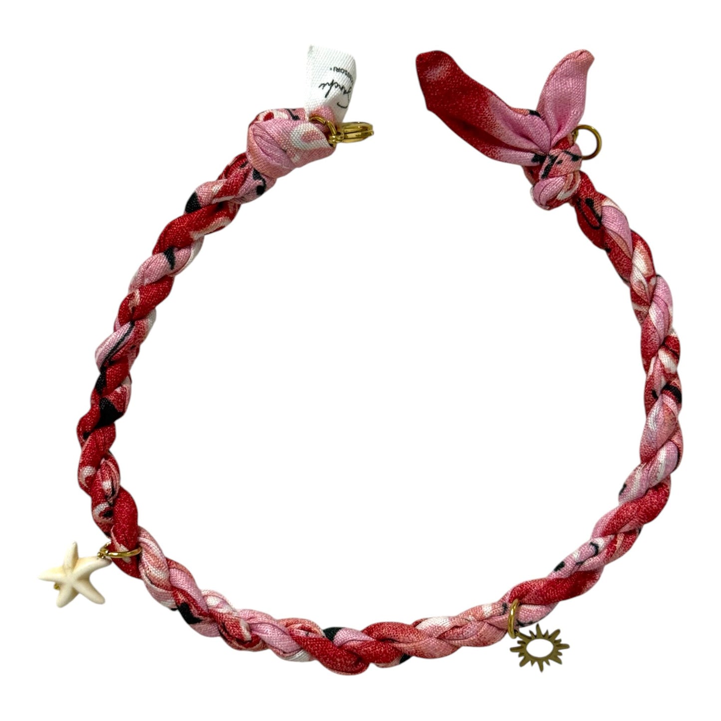 Cavigliera donna in tessuto bandana intrecciato con charms mare, anklet handmade boho estiva regolabile