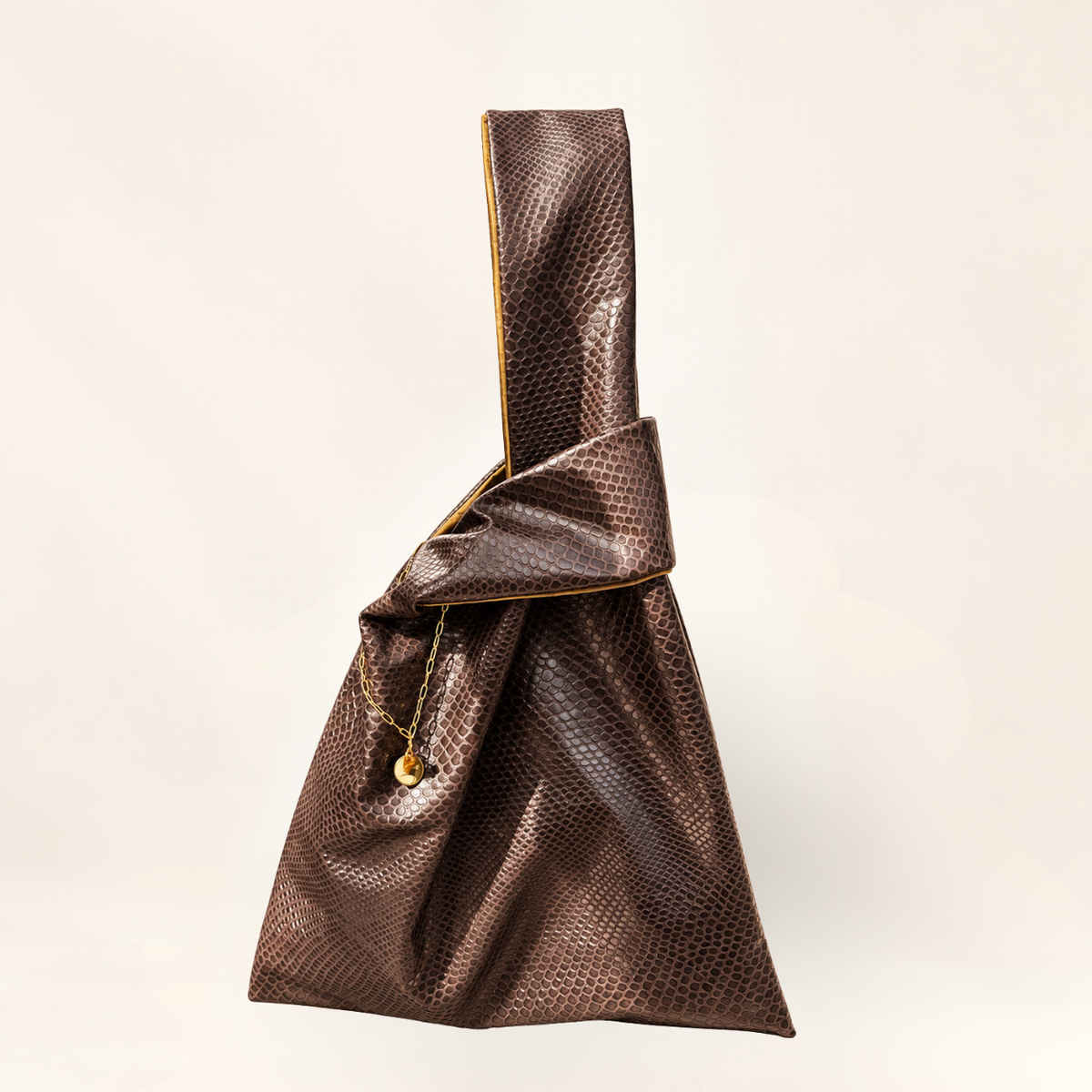 Japanese Knot Bag in ecopelle marrone effetto coccodrillo