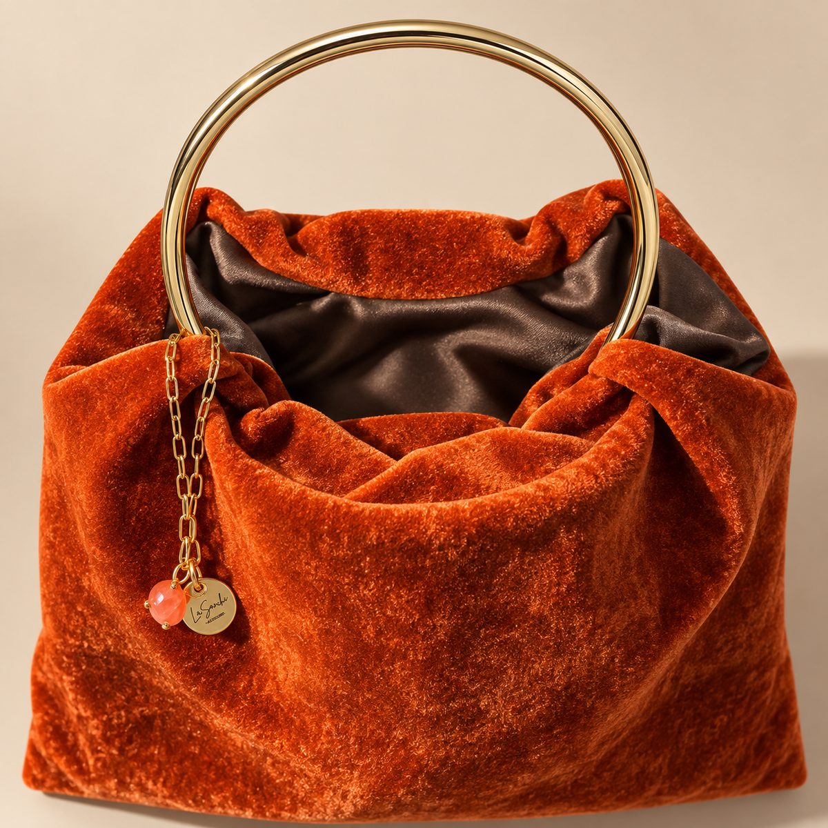 Ring Bag in velluto arancio bruciato