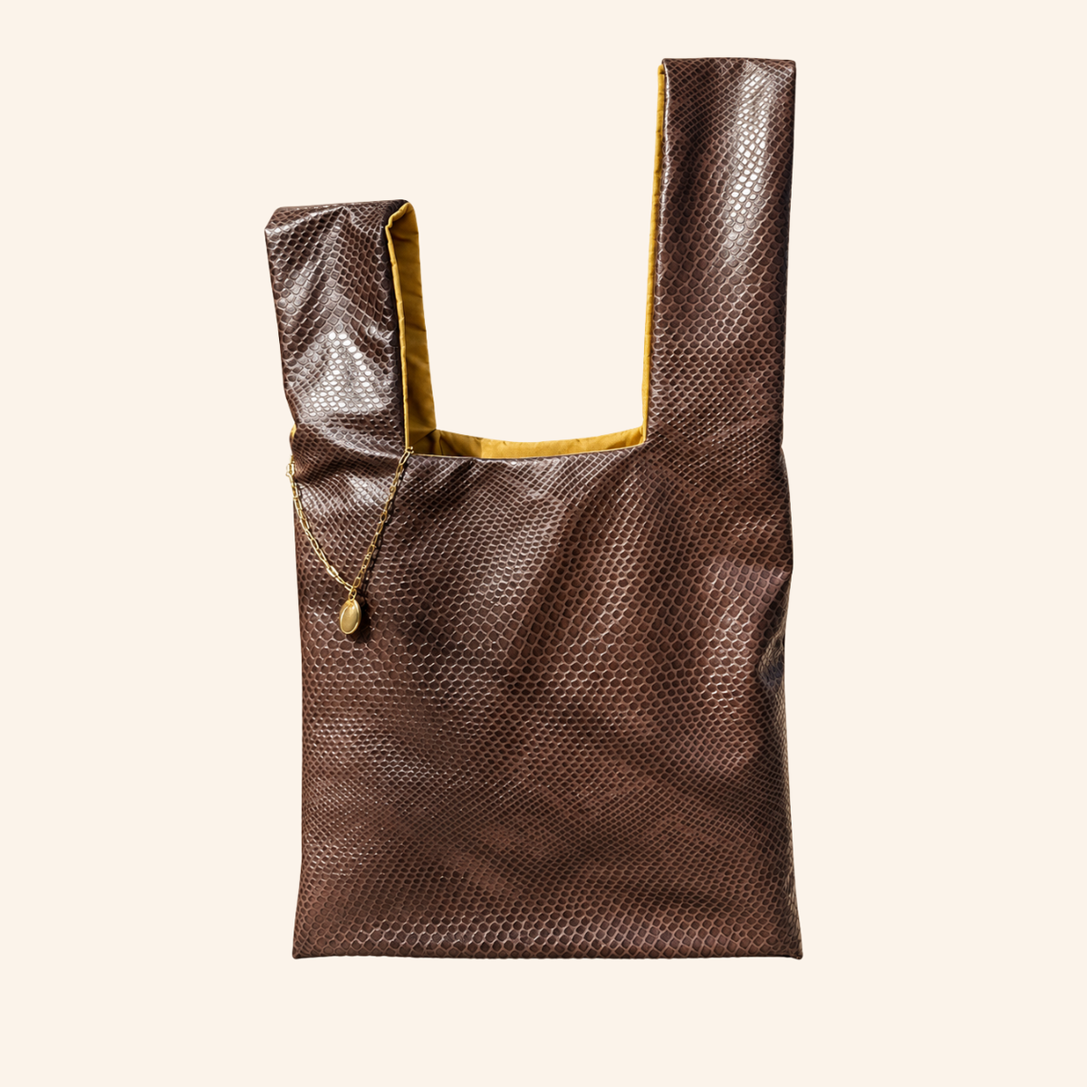 Japanese Knot Bag in ecopelle marrone effetto coccodrillo