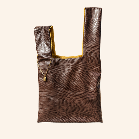 Japanese Knot Bag in ecopelle marrone effetto coccodrillo