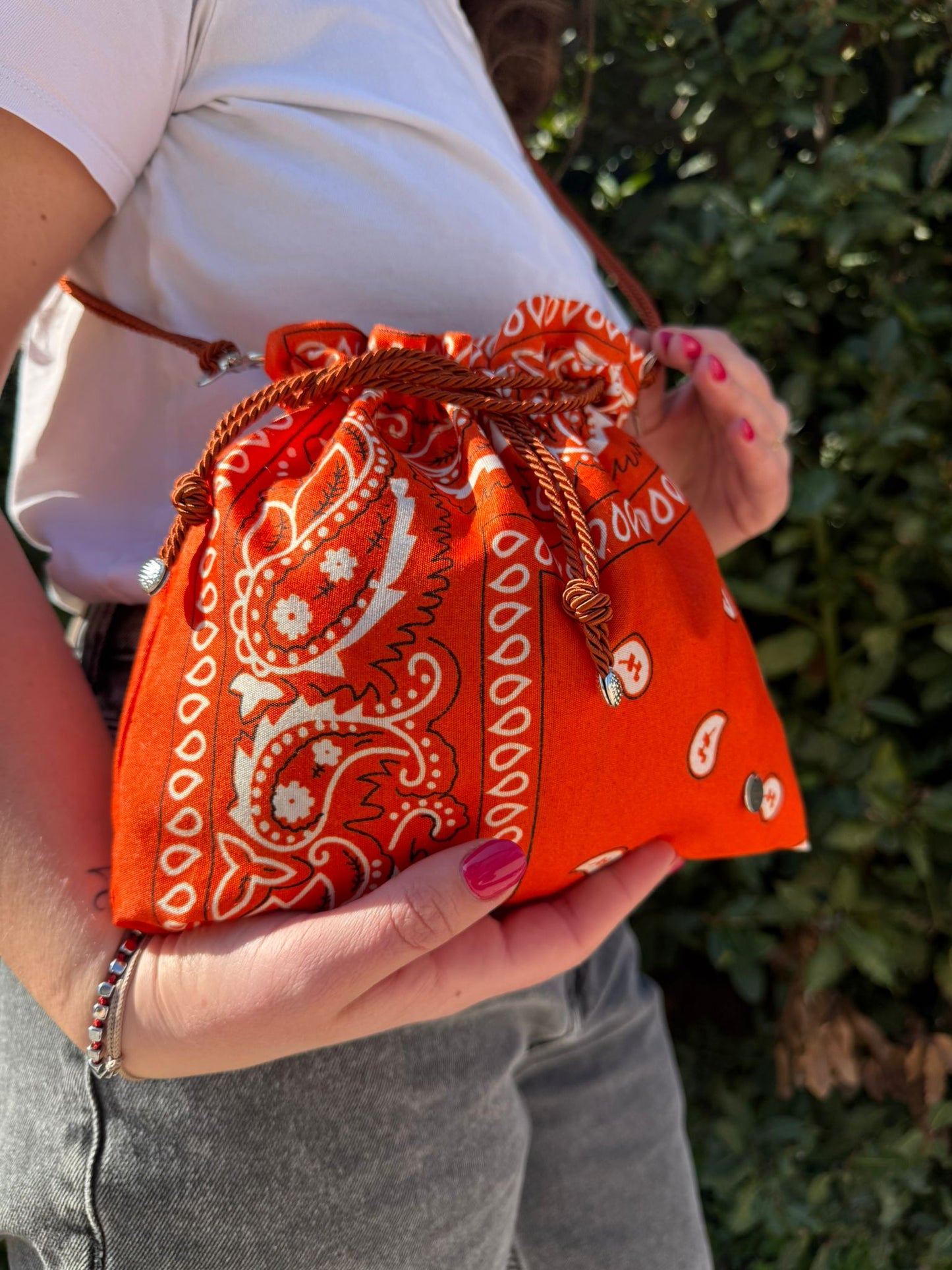 Mini Bag Bandana Arancione con Tracolla in Cordoncino