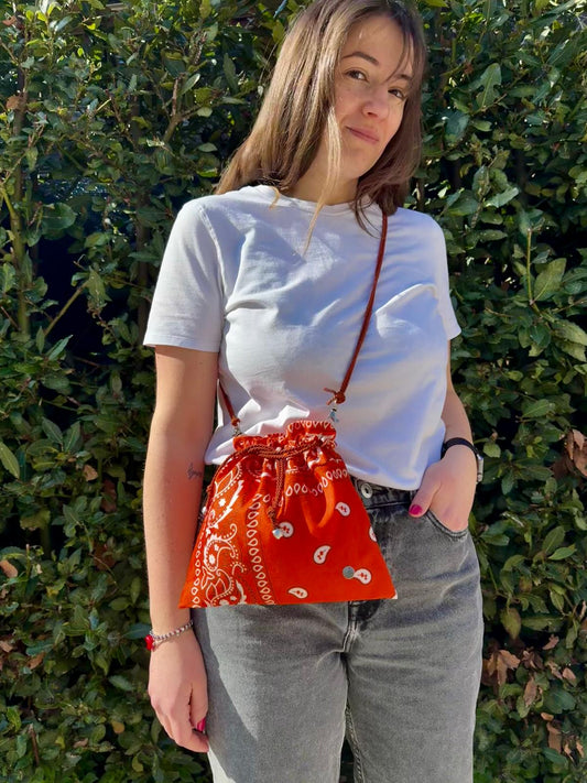 Mini Bag Bandana Arancione con Tracolla in Cordoncino