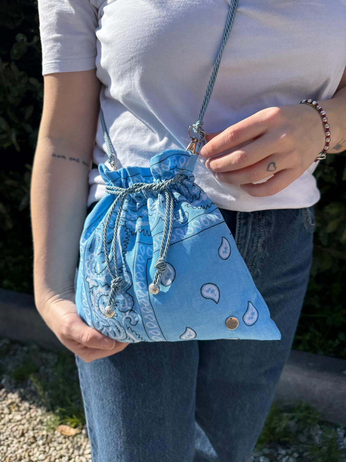 Mini Bag Bandana Azzurra con Tracolla in Cordoncino