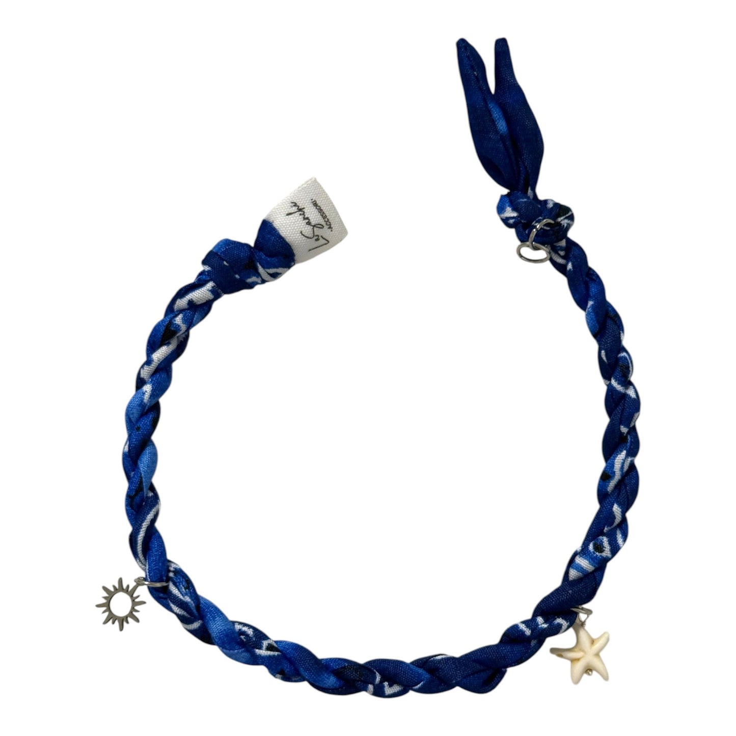 Cavigliera donna in tessuto bandana intrecciato con charms mare, anklet handmade boho estiva regolabile