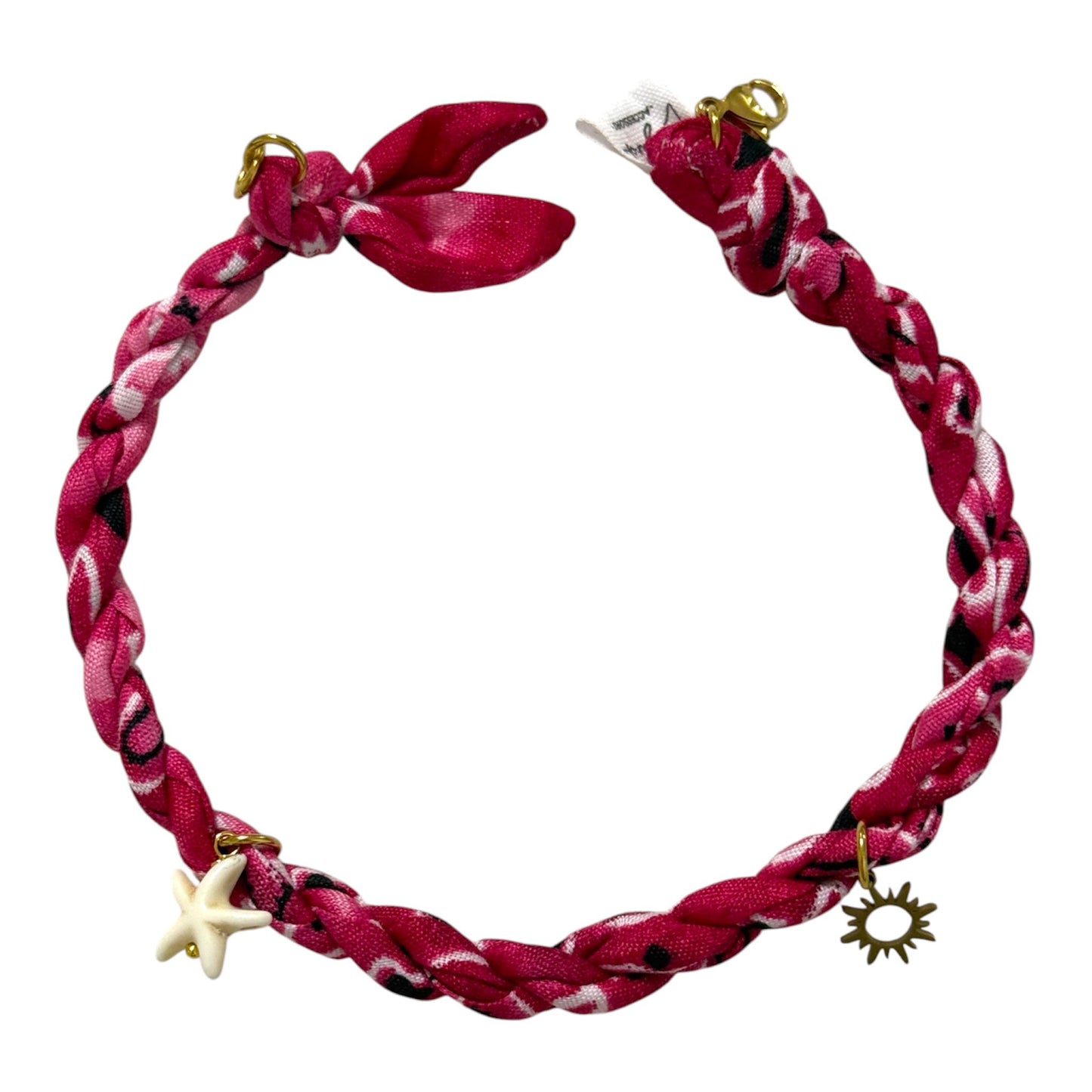 Cavigliera donna in tessuto bandana intrecciato con charms mare, anklet handmade boho estiva regolabile