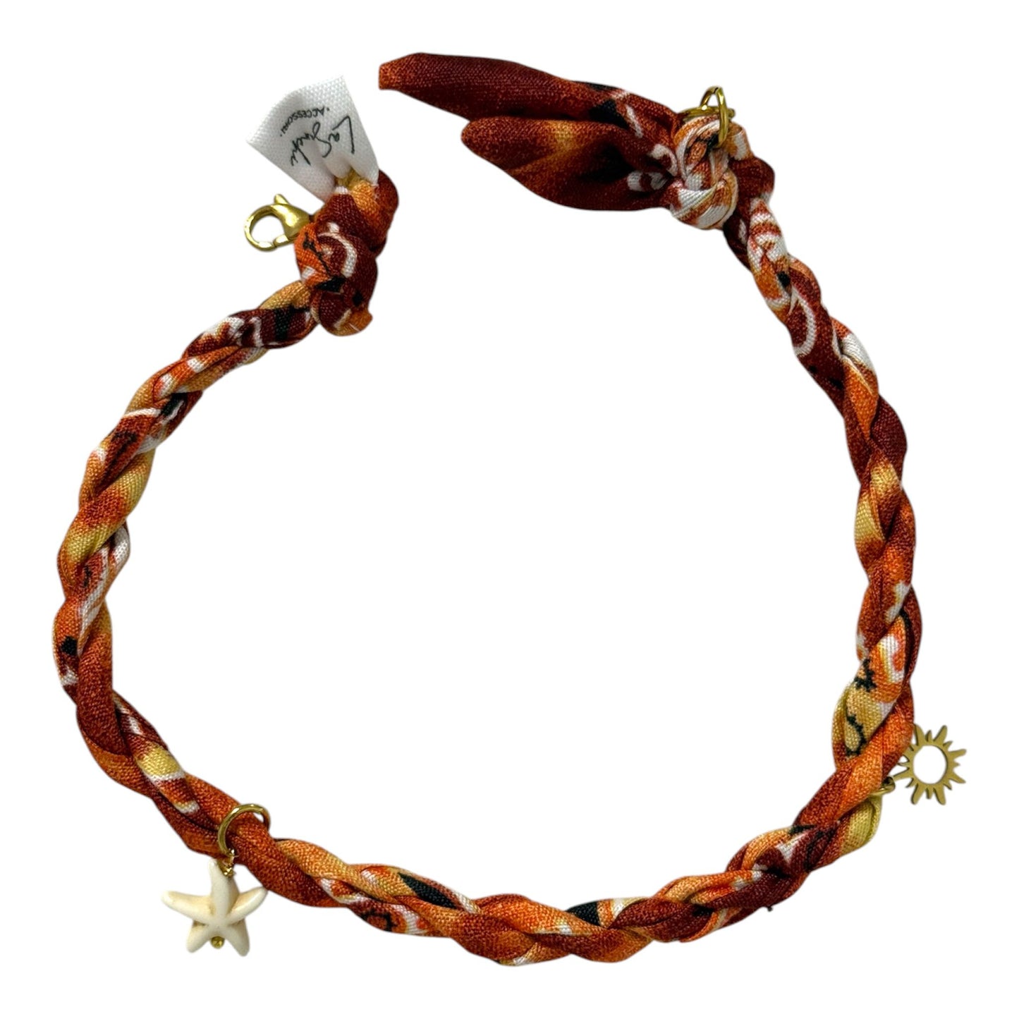 Cavigliera donna in tessuto bandana intrecciato con charms mare, anklet handmade boho estiva regolabile