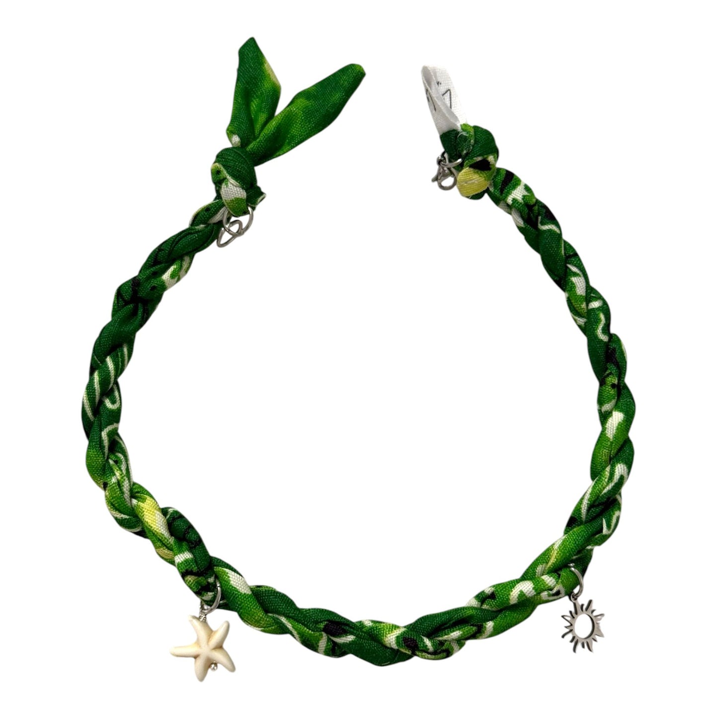 Cavigliera donna in tessuto bandana intrecciato con charms mare, anklet handmade boho estiva regolabile