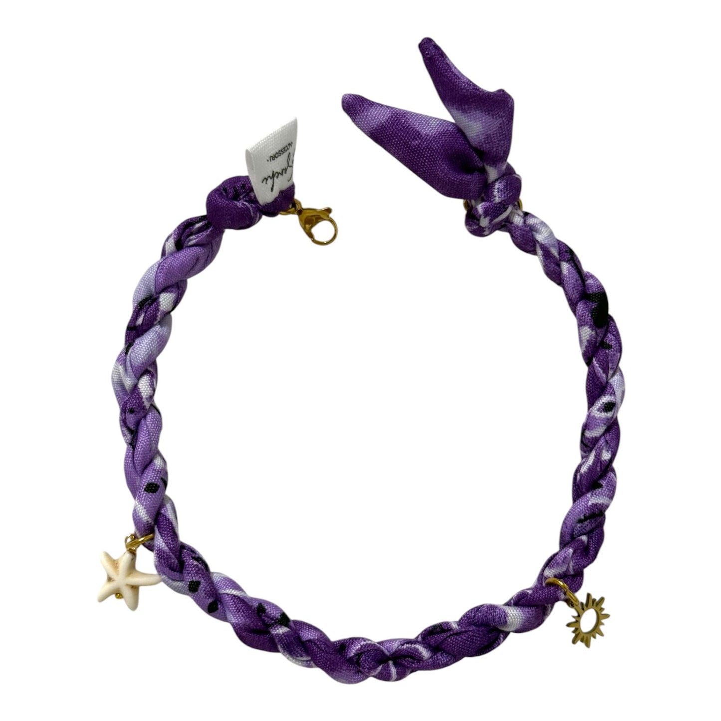 Cavigliera donna in tessuto bandana intrecciato con charms mare, anklet handmade boho estiva regolabile